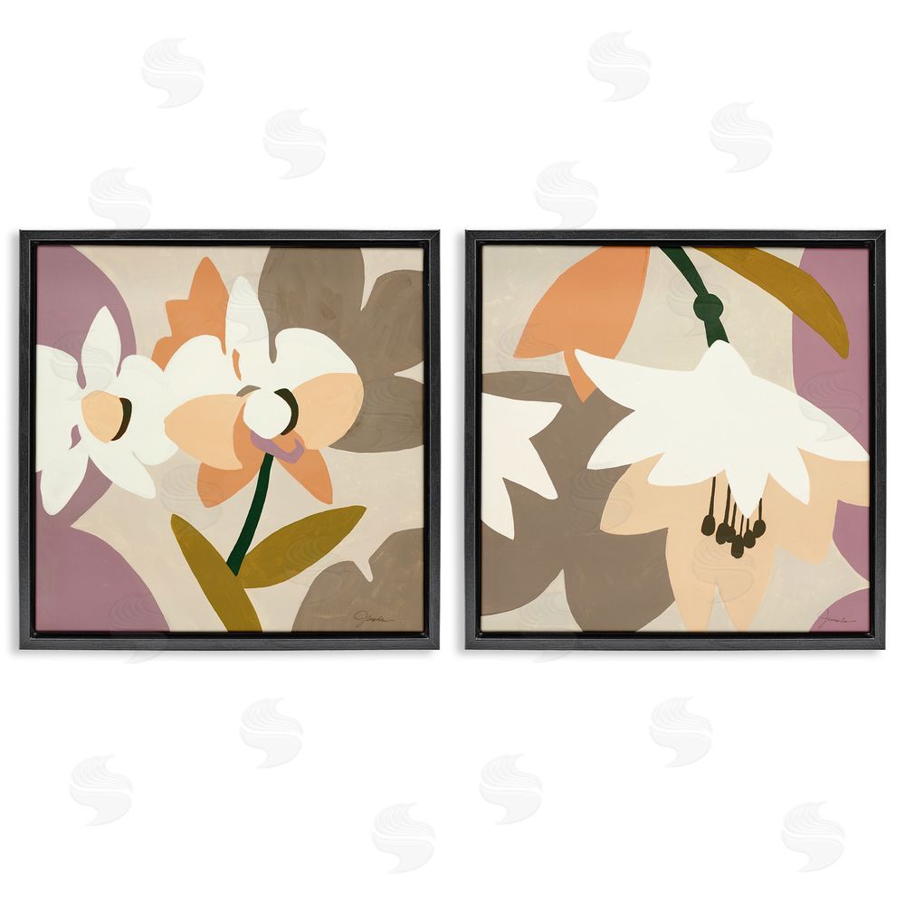 Liz Jardine Modern Geometric Orchids Black Floating Frame Canvas Wall Art Print
