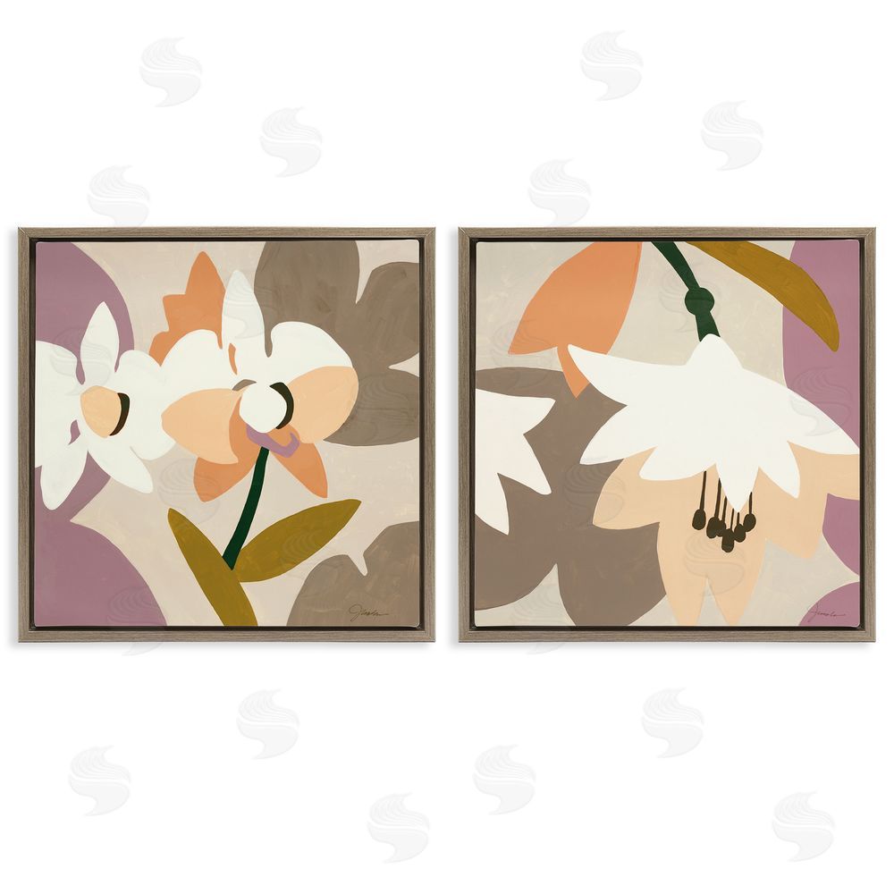 Liz Jardine Modern Geometric Orchids Brown Floating Frame Canvas Wall Art Print