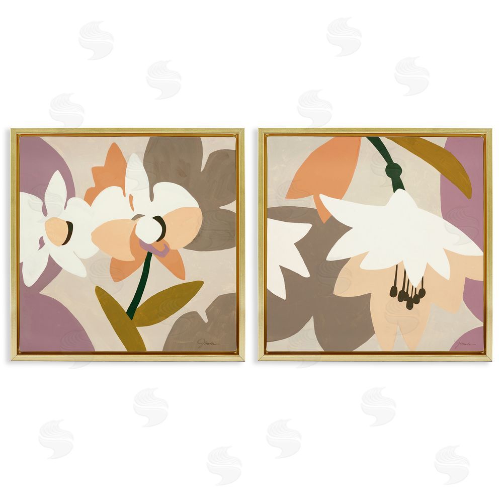 Liz Jardine Modern Geometric Orchids Gold Floating Frame Canvas Wall Art Print