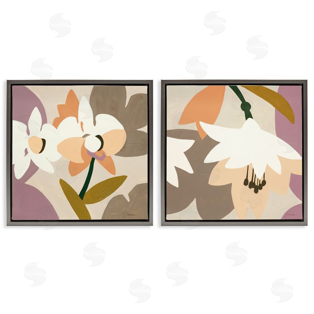 Liz Jardine Modern Geometric Orchids Gray Floating Frame Canvas Wall Art Print