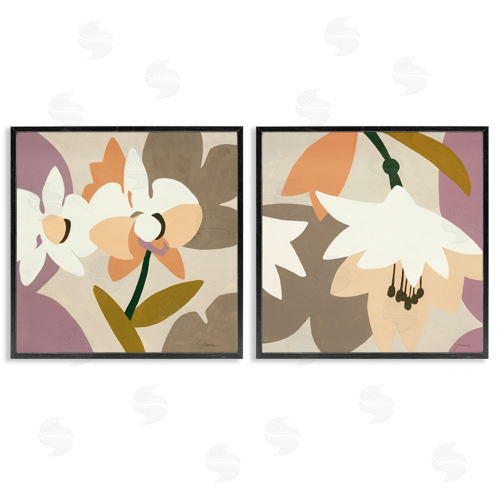 Liz Jardine Modern Geometric Orchids Black Framed Giclee Wall Art Print