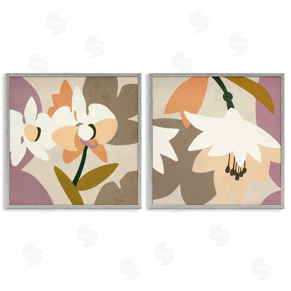 Liz Jardine Modern Geometric Orchids Gray Framed Giclee Wall Art Print