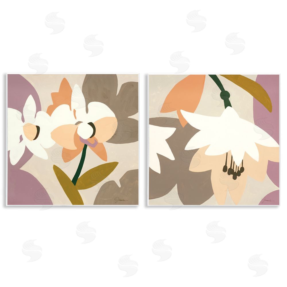 Liz Jardine Modern Geometric Orchids Wooden Wall Plaque Art Print