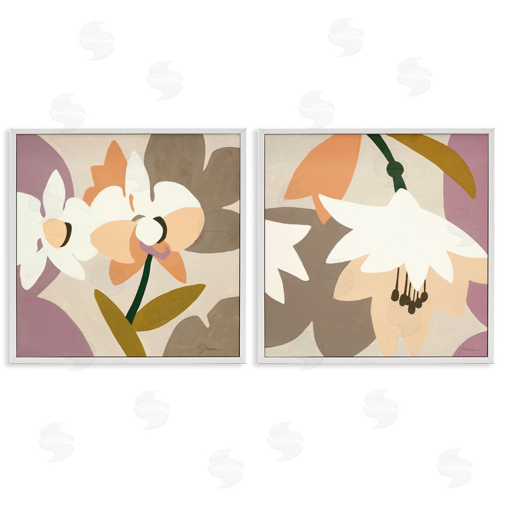 Liz Jardine Modern Geometric Orchids White Framed Giclee Wall Art Print