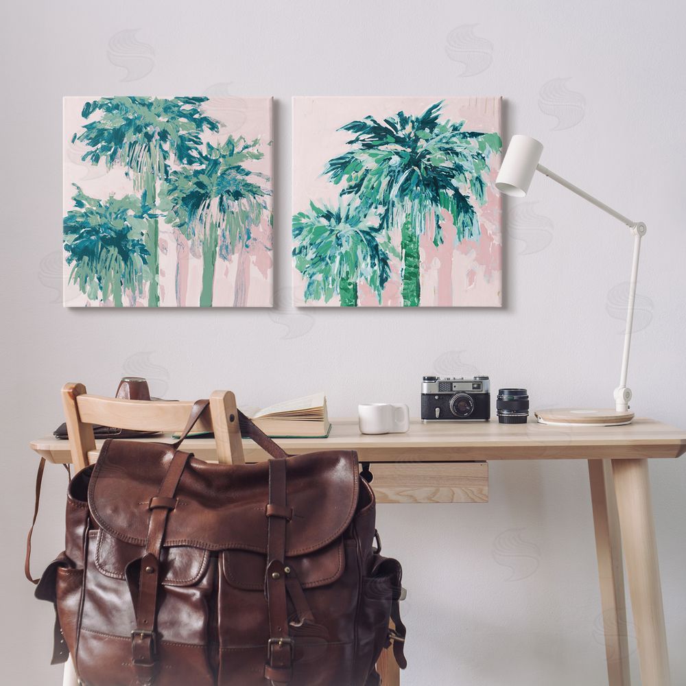 Jane Slivka Abstract Palms on Pink Canvas Wall Art Print in Room