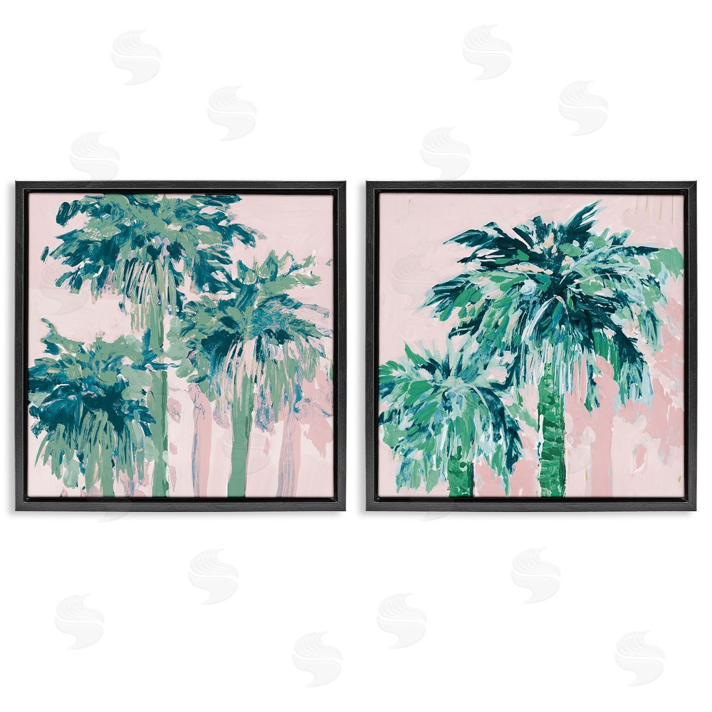 Jane Slivka Abstract Palms on Pink Black Floating Frame Canvas Wall Art Print