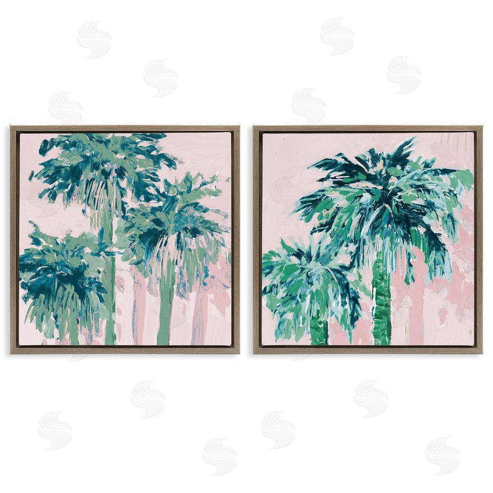 Jane Slivka Abstract Palms on Pink Brown Floating Frame Canvas Wall Art Print