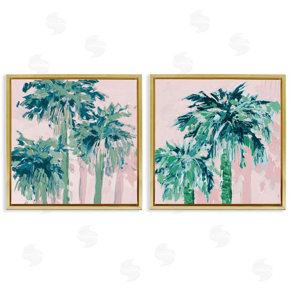 Jane Slivka Abstract Palms on Pink Gold Floating Frame Canvas Wall Art Print
