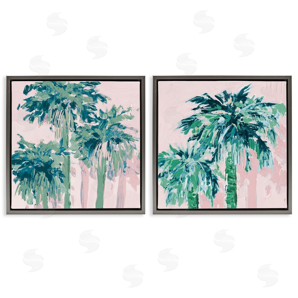 Jane Slivka Abstract Palms on Pink Gray Floating Frame Canvas Wall Art Print