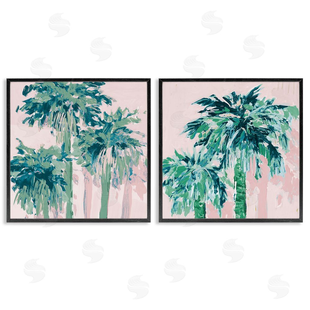 Jane Slivka Abstract Palms on Pink Black Framed Giclee Wall Art Print