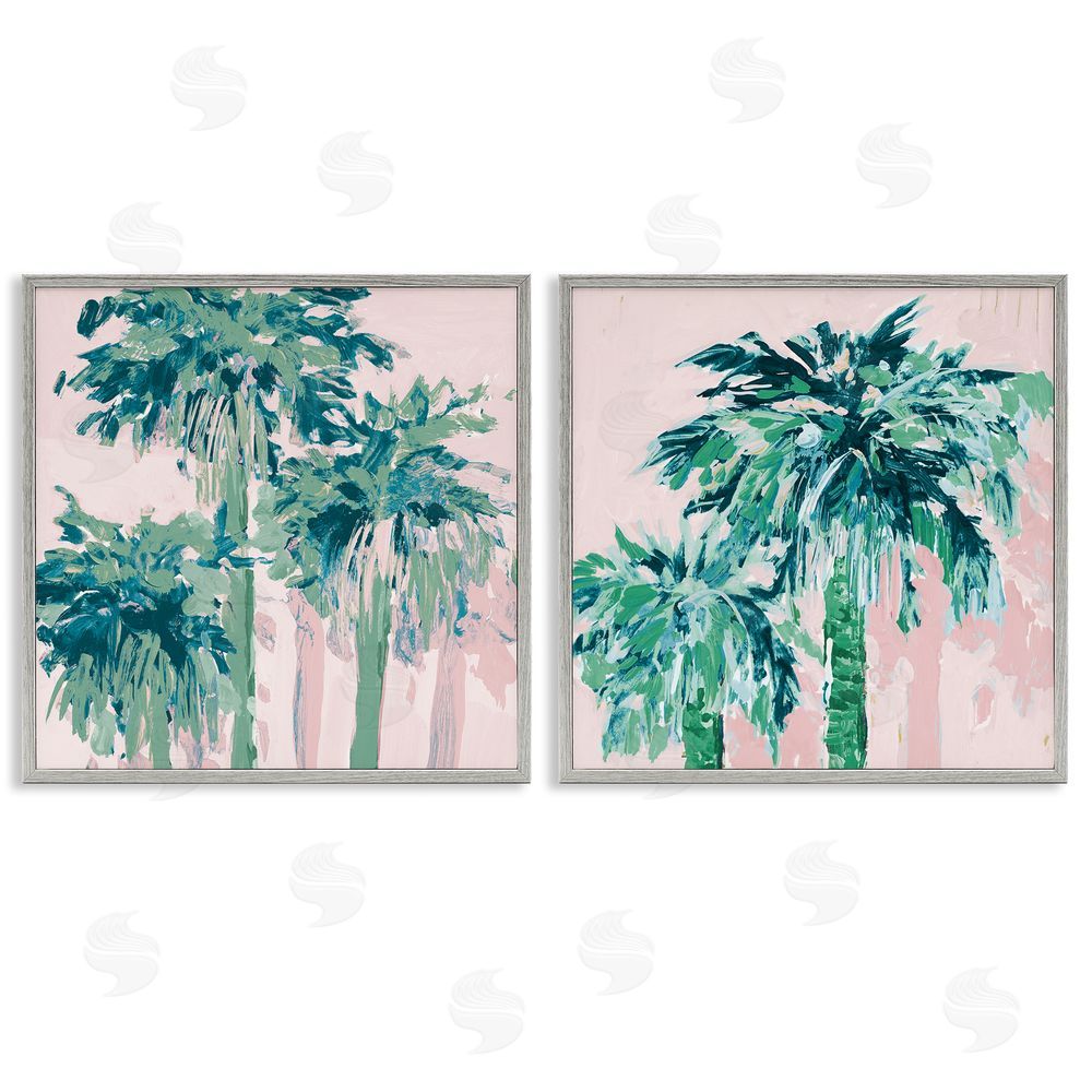 Jane Slivka Abstract Palms on Pink Gray Framed Giclee Wall Art Print