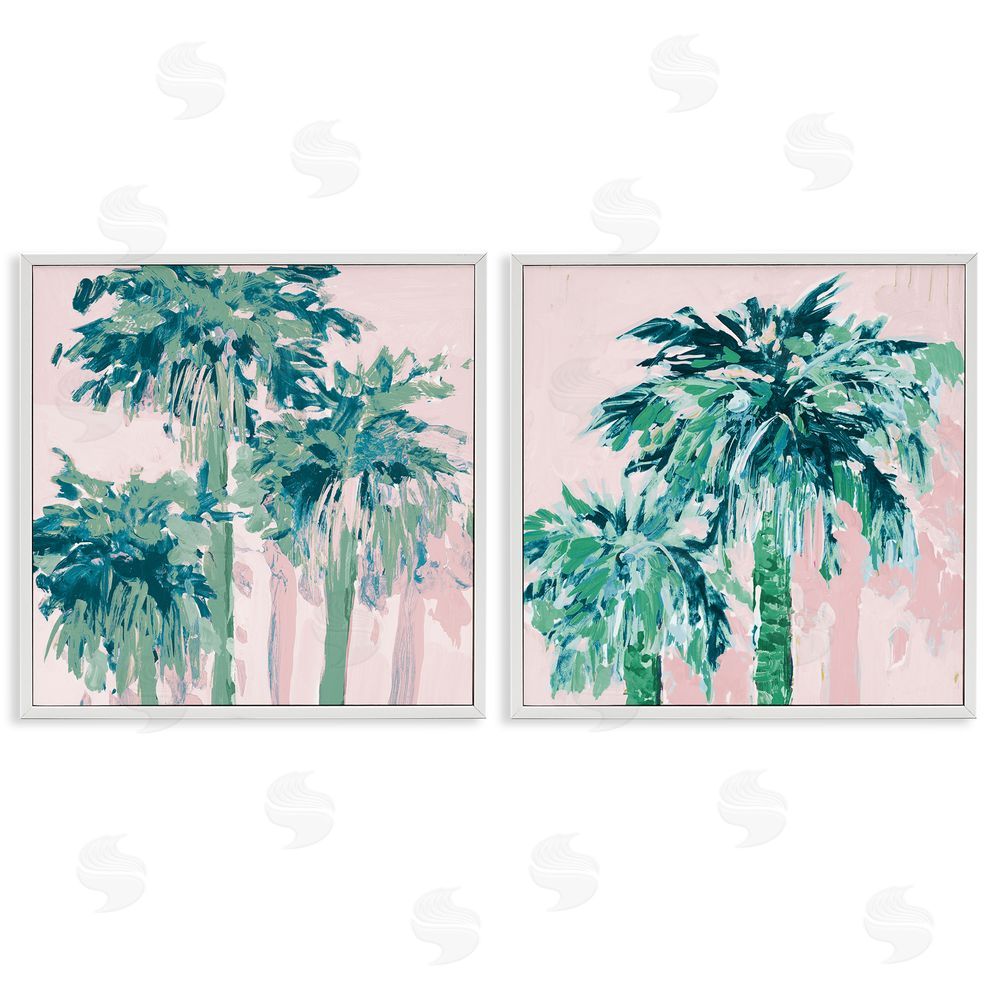 Jane Slivka Abstract Palms on Pink White Framed Giclee Wall Art Print