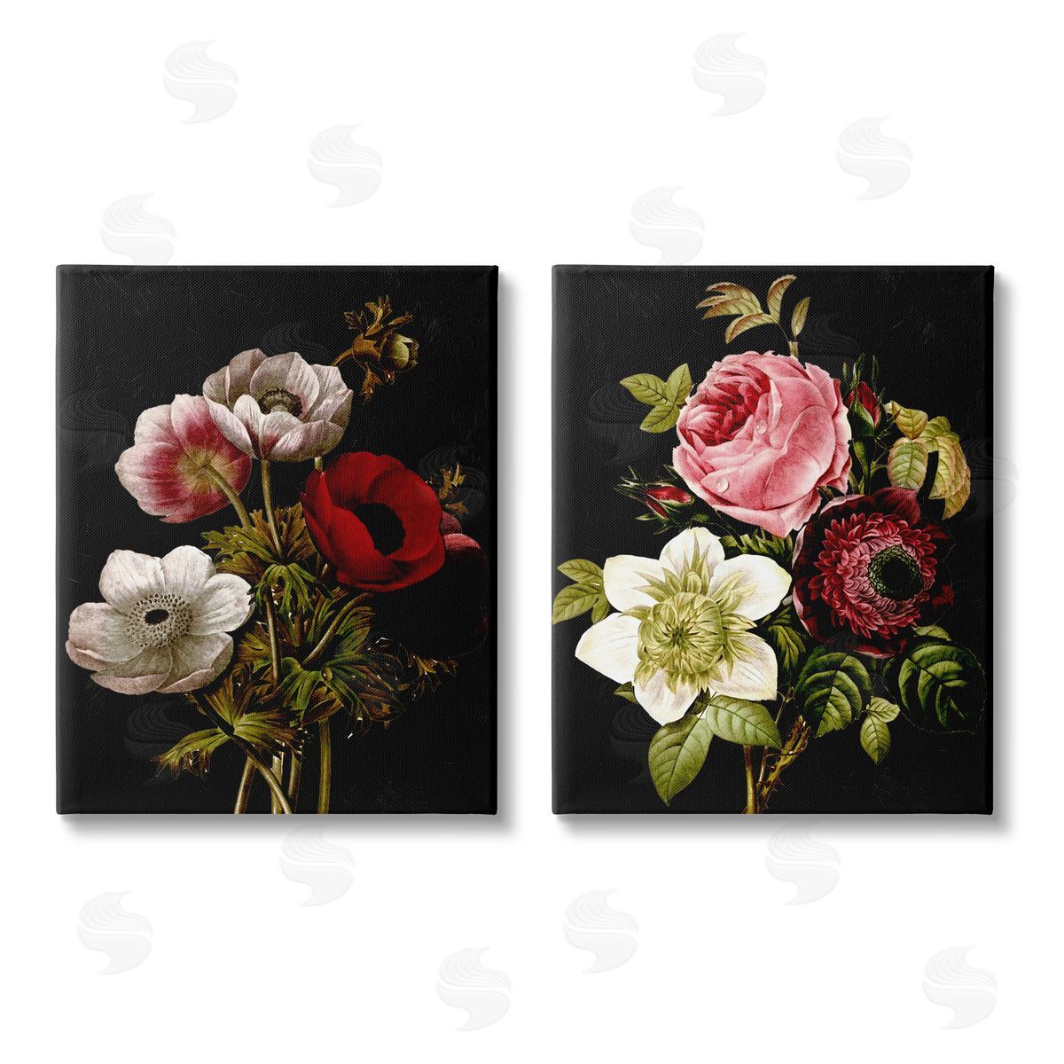 Piddix Vintage Blooms on Black Canvas Wall Art Print