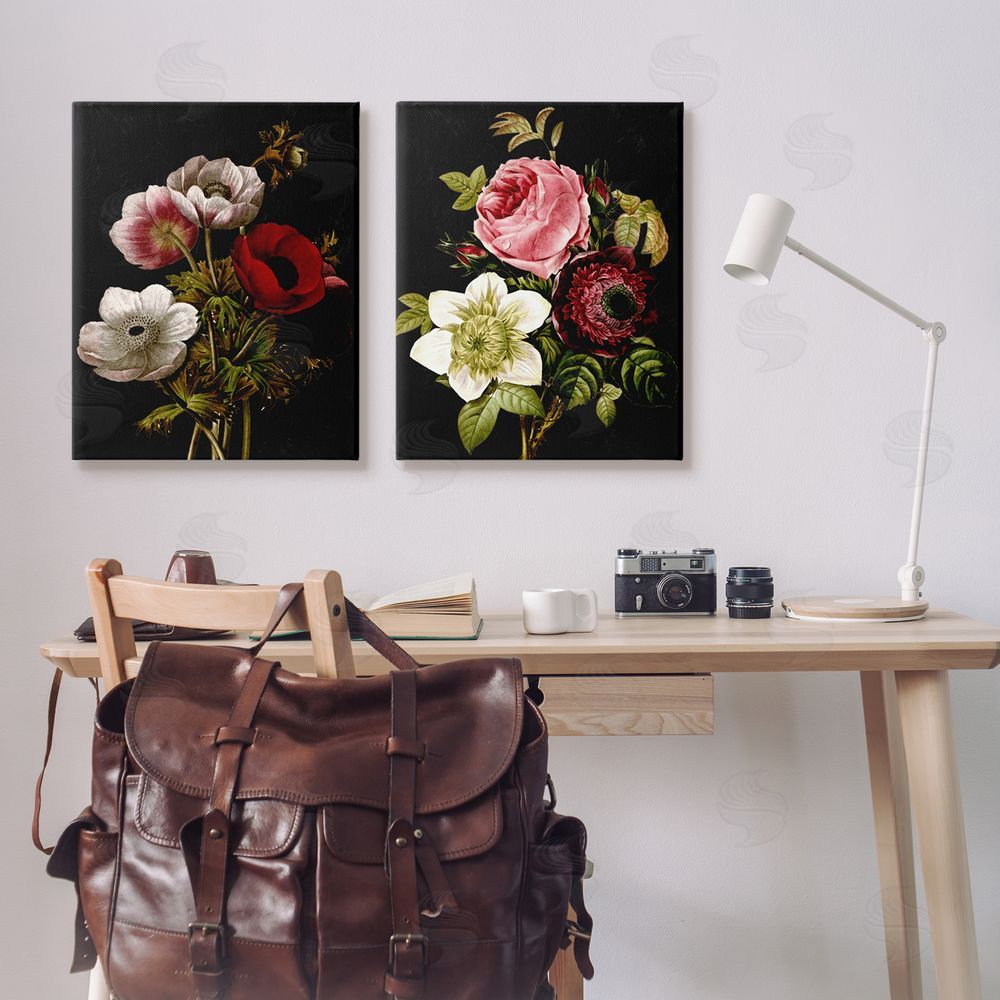 Piddix Vintage Blooms on Black Canvas Wall Art Print in Room