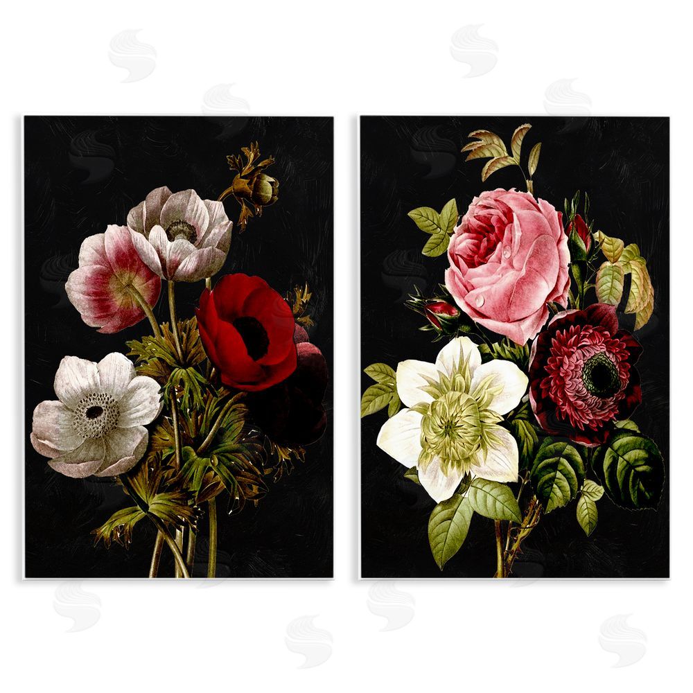 Piddix Vintage Blooms on Black Wooden Wall Plaque Art Print