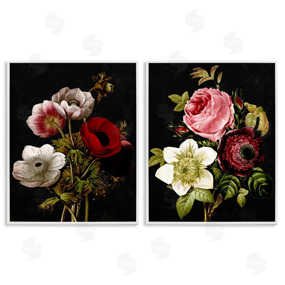 Piddix Vintage Blooms on Black White Framed Giclee Wall Art Print