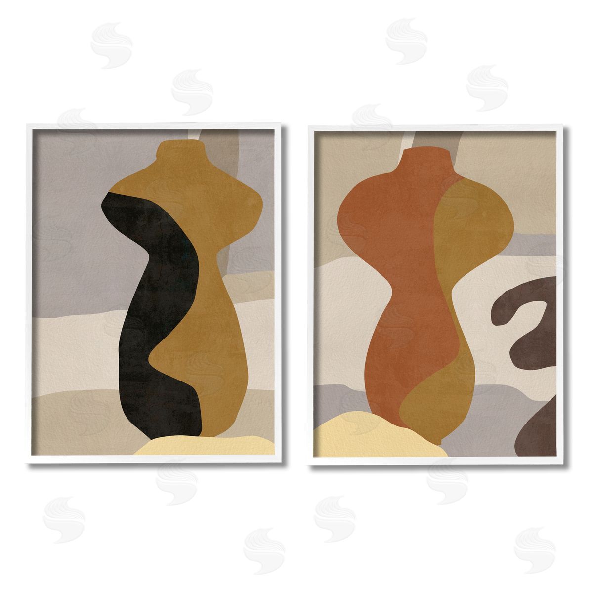 Melissa Wang Brown Boho Vases White Framed Giclee Wall Art