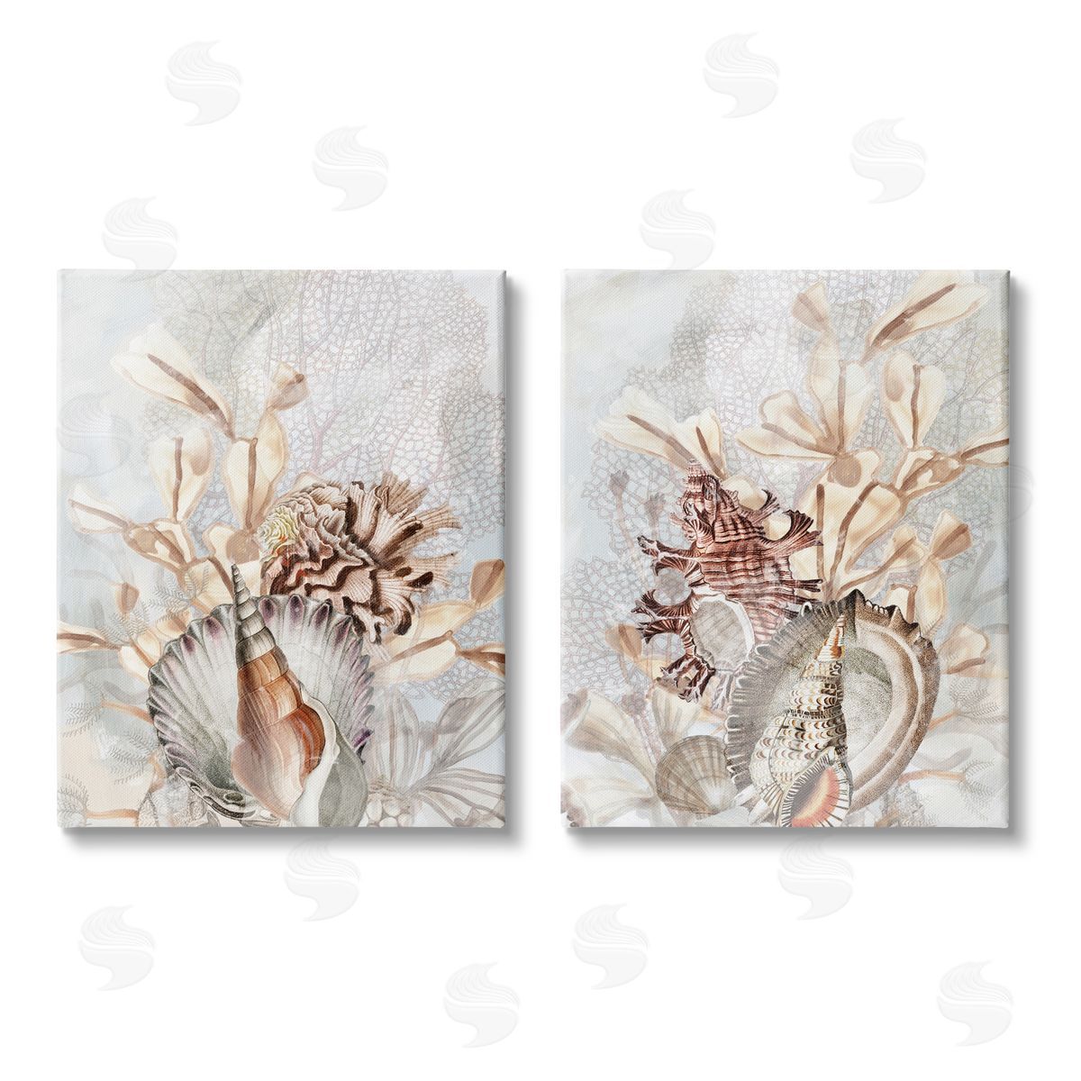June Erica Vess Grey & Beige Sea Life Canvas Wall Art