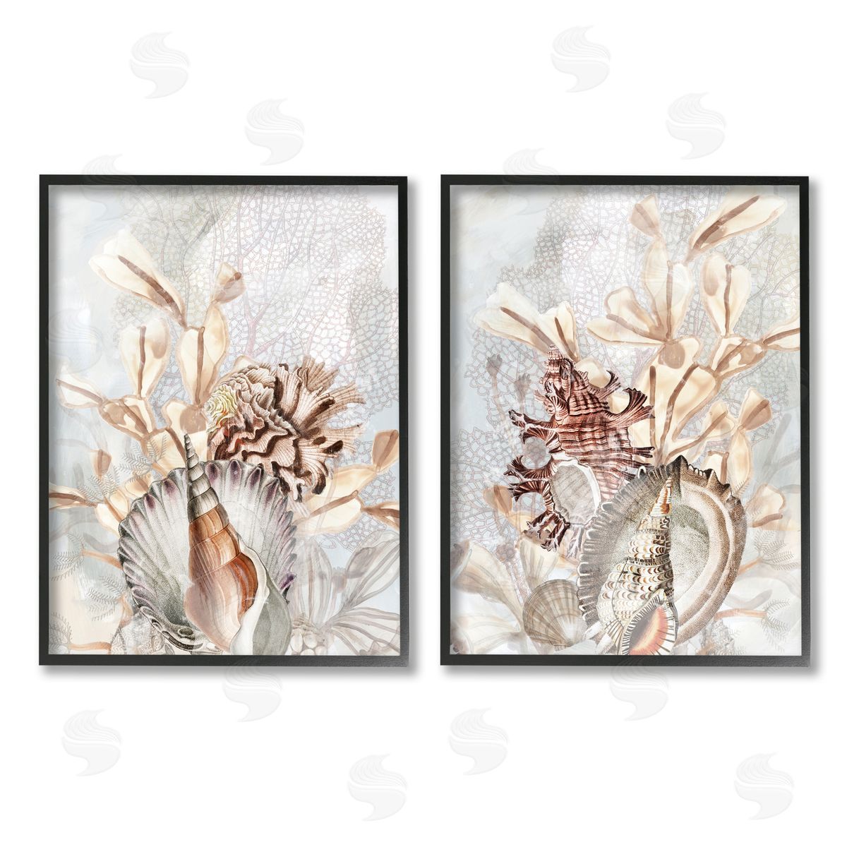June Erica Vess Grey & Beige Sea Life Black Framed Giclee Wall Art