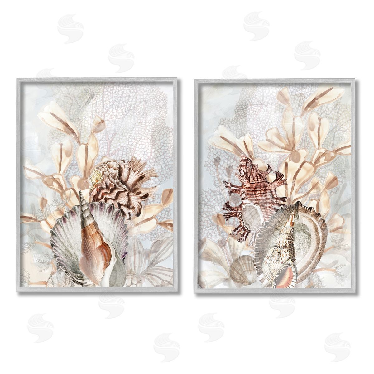 June Erica Vess Grey & Beige Sea Life Gray Framed Giclee Wall Art