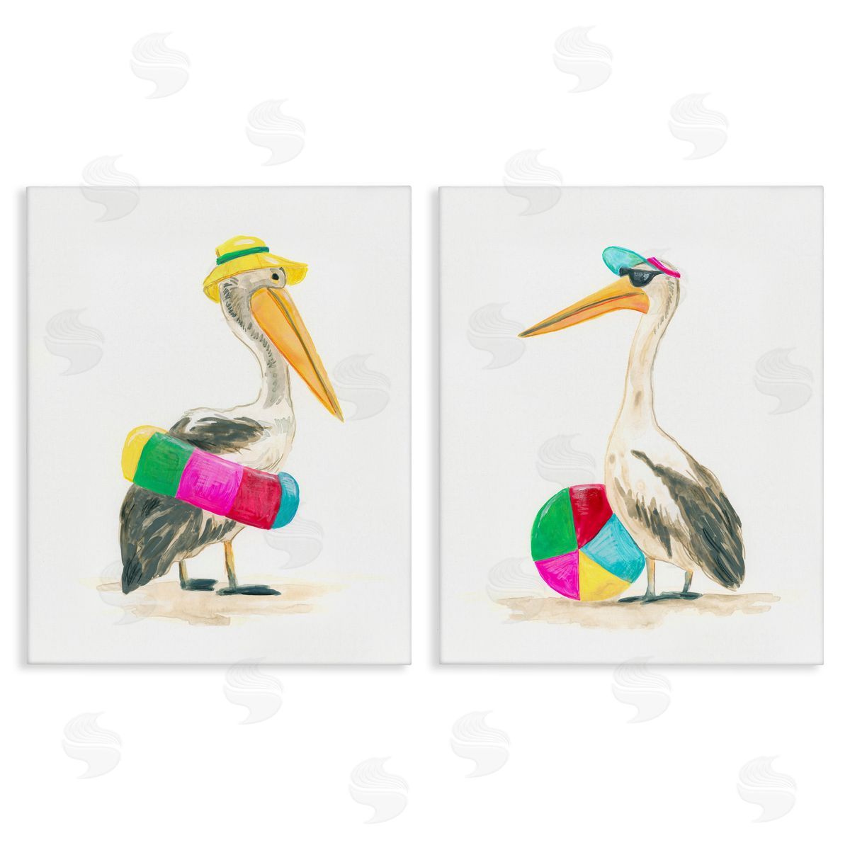June Erica Vess Pelicans & Beach Floats Canvas Wall Art