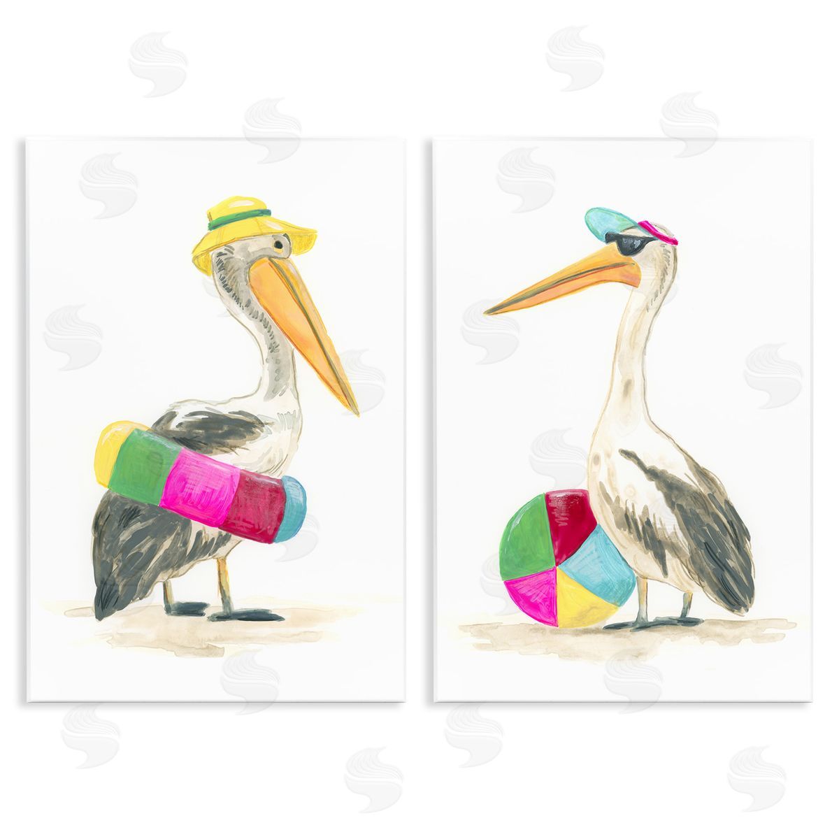 June Erica Vess Pelicans & Beach Floats Wall Plaque Art