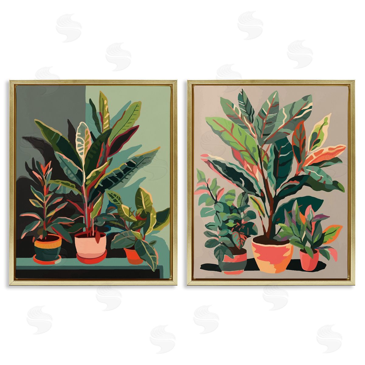 Various House Plants Gold Floating Frame Canvas Wall Art, Home Decor by Ziwei Li