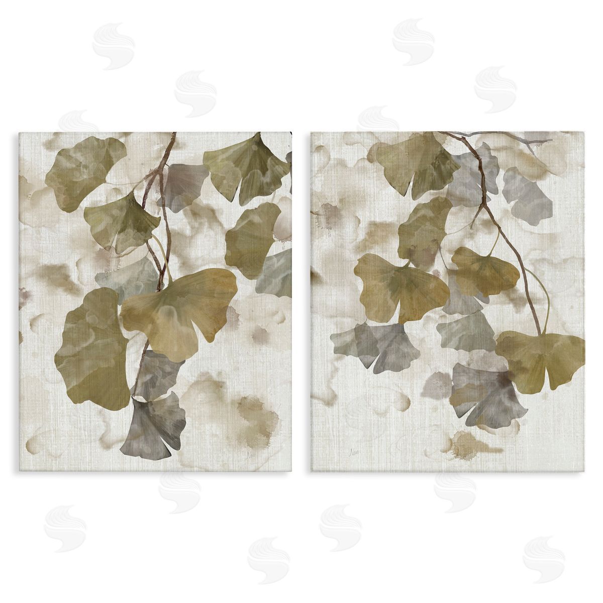 Rustic Gingko Leaves Canvas Wall Art, Home Decor by Nan