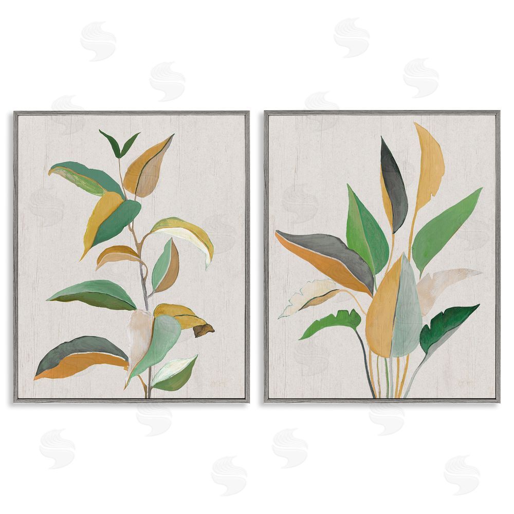 Janet Tava Modern Split Plant Leaves Gray Framed Giclee Wall Art Print