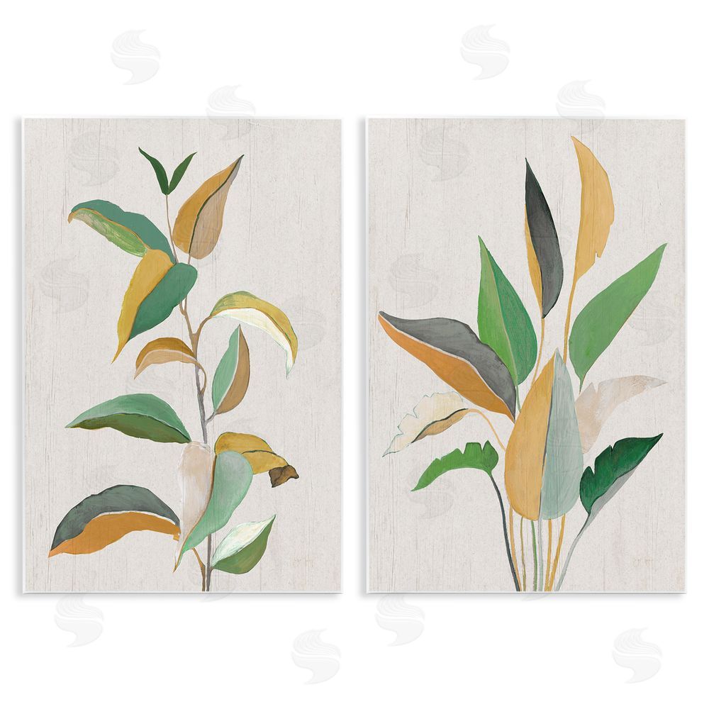 Janet Tava Modern Split Plant Leaves Wooden Wall Plaque Art Print