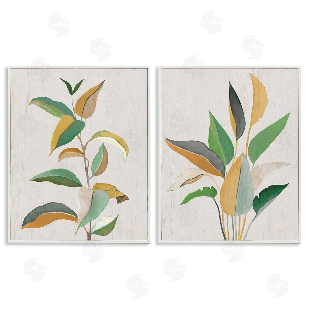 Janet Tava Modern Split Plant Leaves White Framed Giclee Wall Art Print
