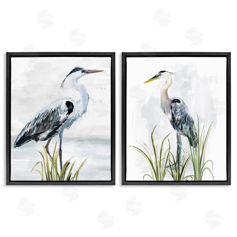 Carson Lyons Soft Nautical Egrets Black Floating Frame Canvas Wall Art Print