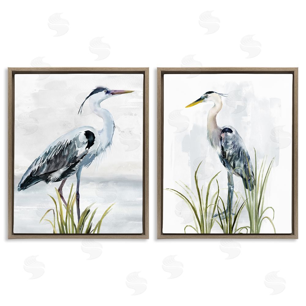 Carson Lyons Soft Nautical Egrets Brown Floating Frame Canvas Wall Art Print
