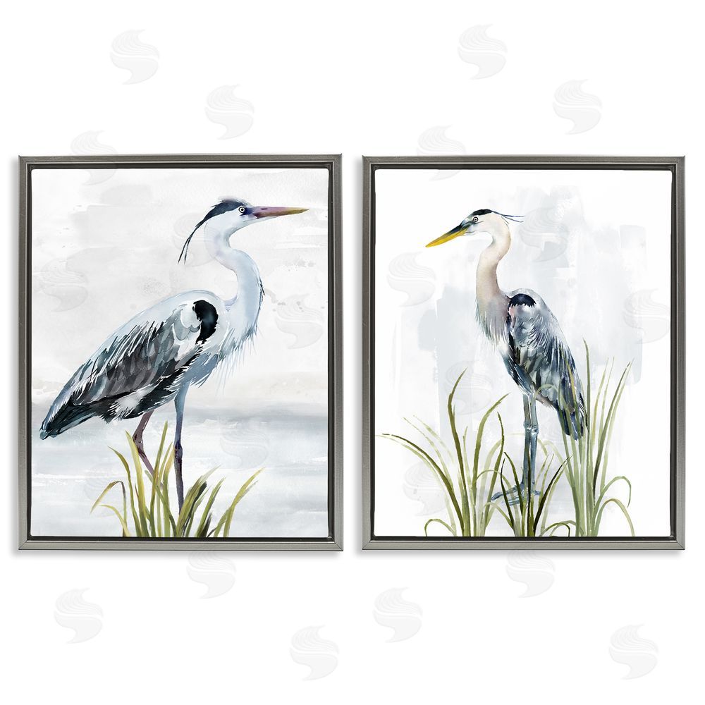 Carson Lyons Soft Nautical Egrets Gray Floating Frame Canvas Wall Art Print