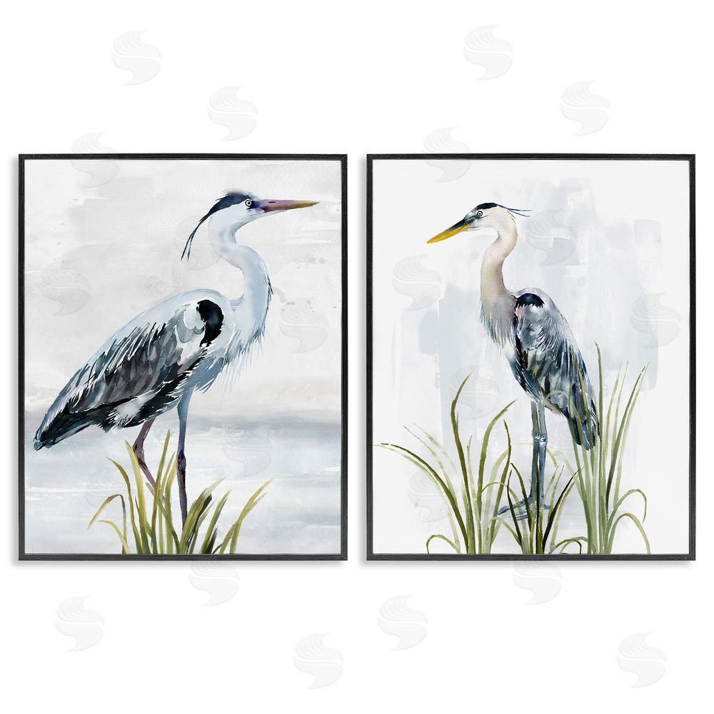 Carson Lyons Soft Nautical Egrets Black Framed Giclee Wall Art Print