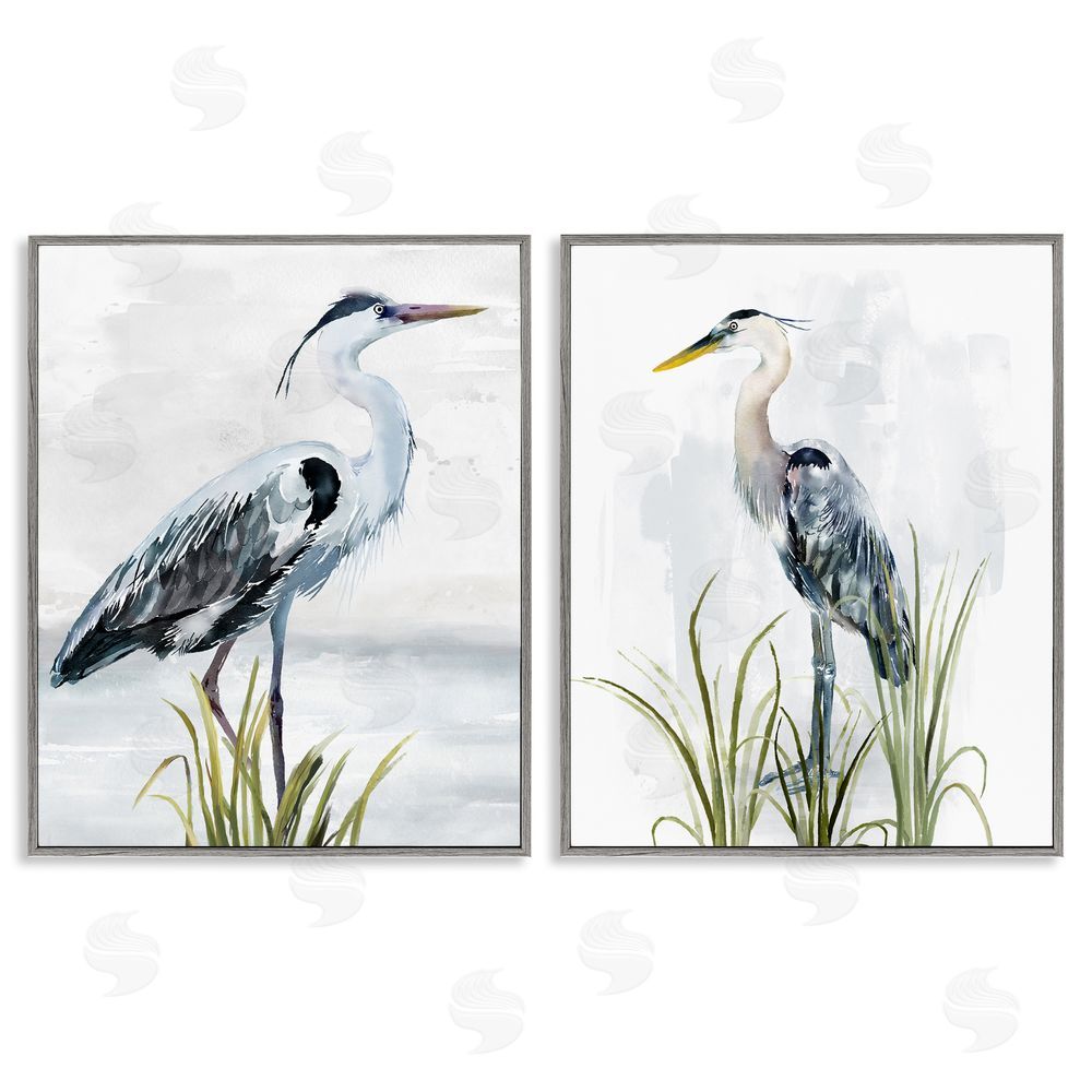 Carson Lyons Soft Nautical Egrets Gray Framed Giclee Wall Art Print
