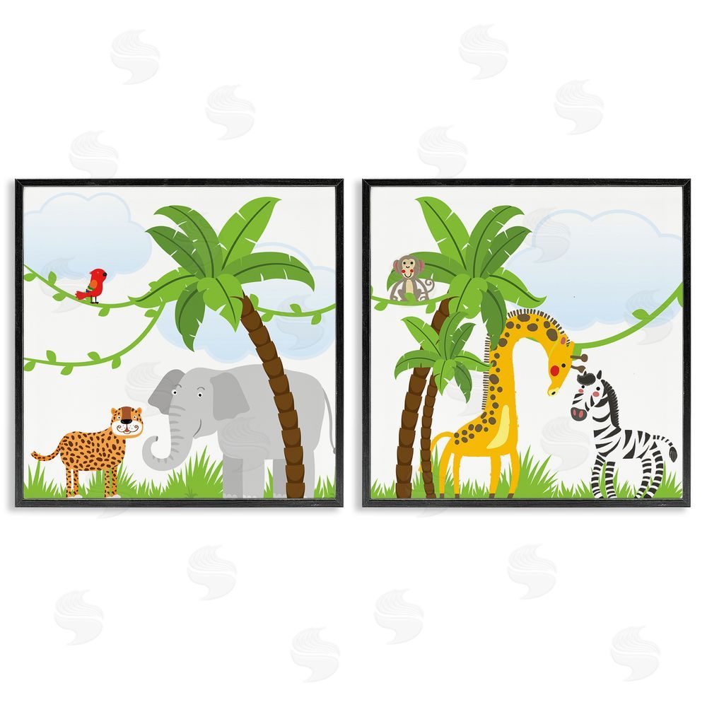 Kim Allen Jungle Animals Scene Black Framed Giclee Wall Art Print