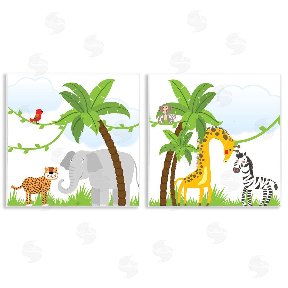 Kim Allen Jungle Animals Scene Wooden Wall Plaque Art Print