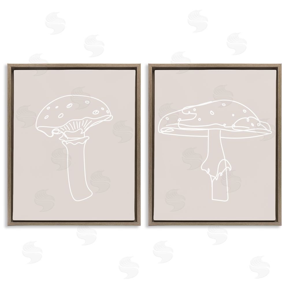 Stupell Studio Soft Minimal Mushroom Outlines Brown Floating Frame Canvas Wall Art Print