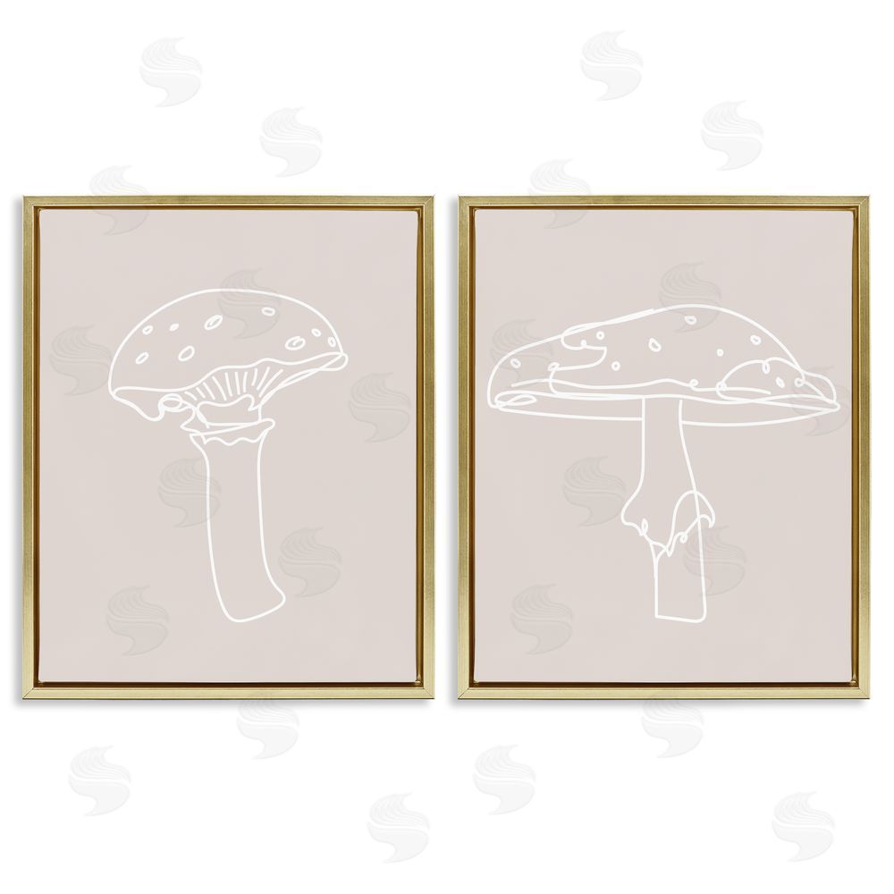 Stupell Studio Soft Minimal Mushroom Outlines Gold Floating Frame Canvas Wall Art Print