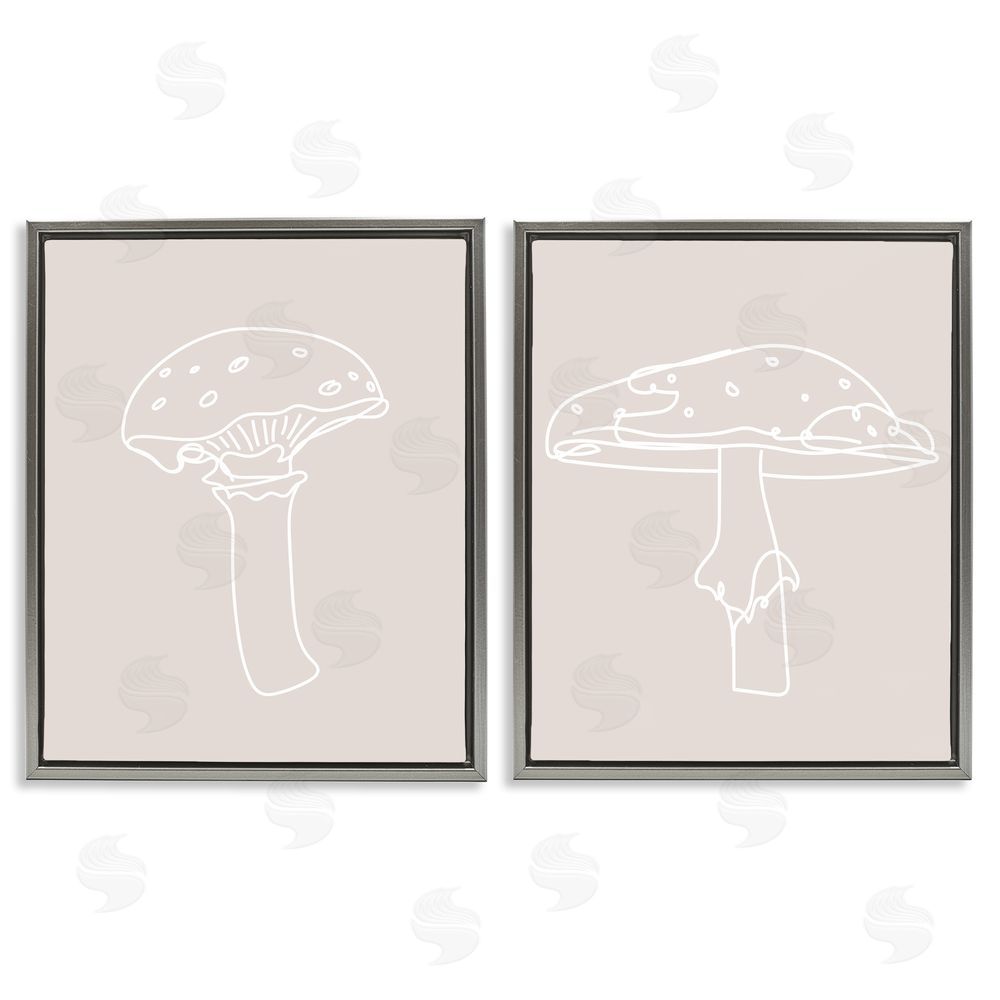 Stupell Studio Soft Minimal Mushroom Outlines Gray Floating Frame Canvas Wall Art Print