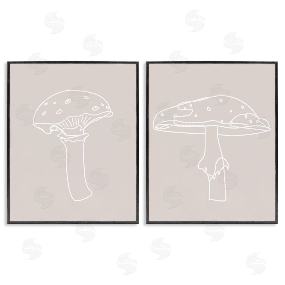 Stupell Studio Soft Minimal Mushroom Outlines Black Framed Giclee Wall Art Print