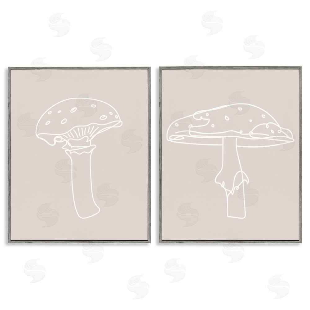Stupell Studio Soft Minimal Mushroom Outlines Gray Framed Giclee Wall Art Print
