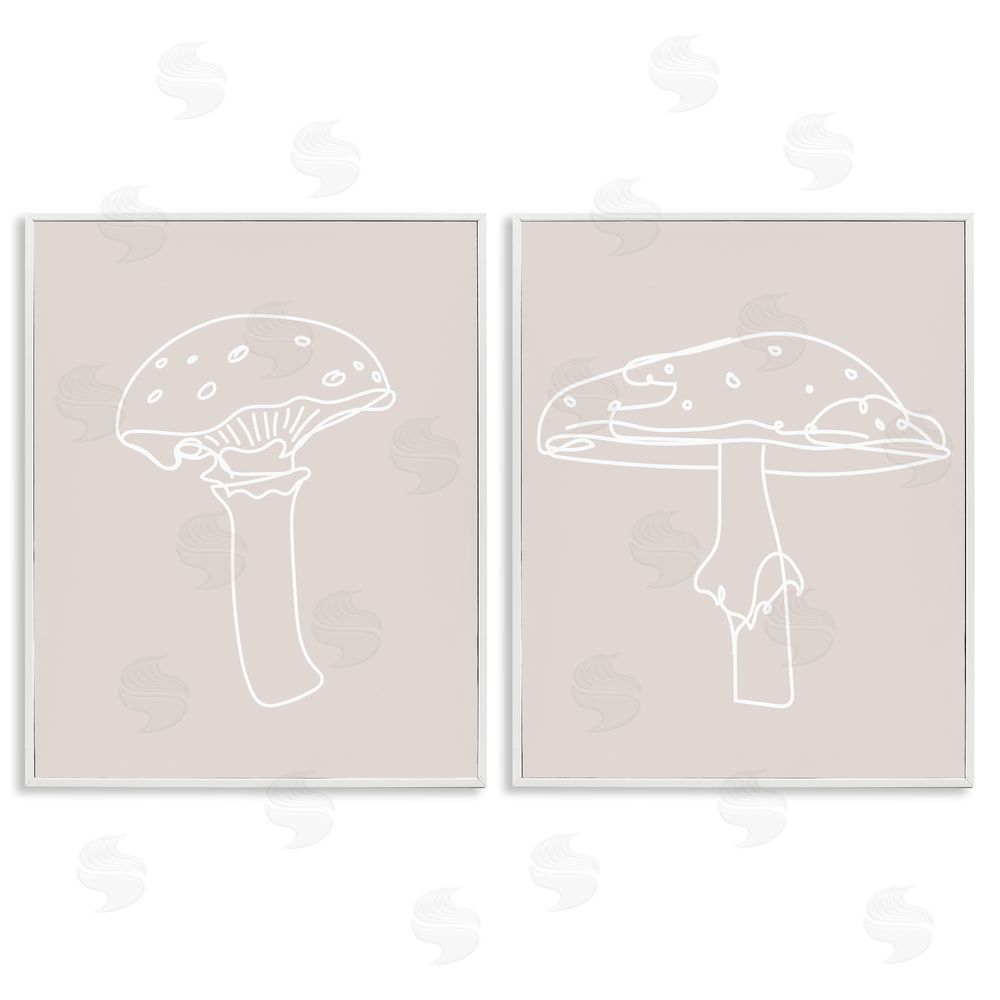 Stupell Studio Soft Minimal Mushroom Outlines White Framed Giclee Wall Art Print