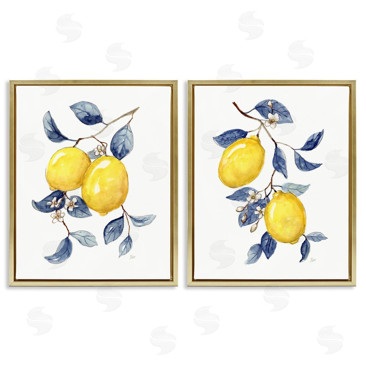 Nan Budding Lemon Blossoms Gold Floating Frame Canvas Wall Art Print