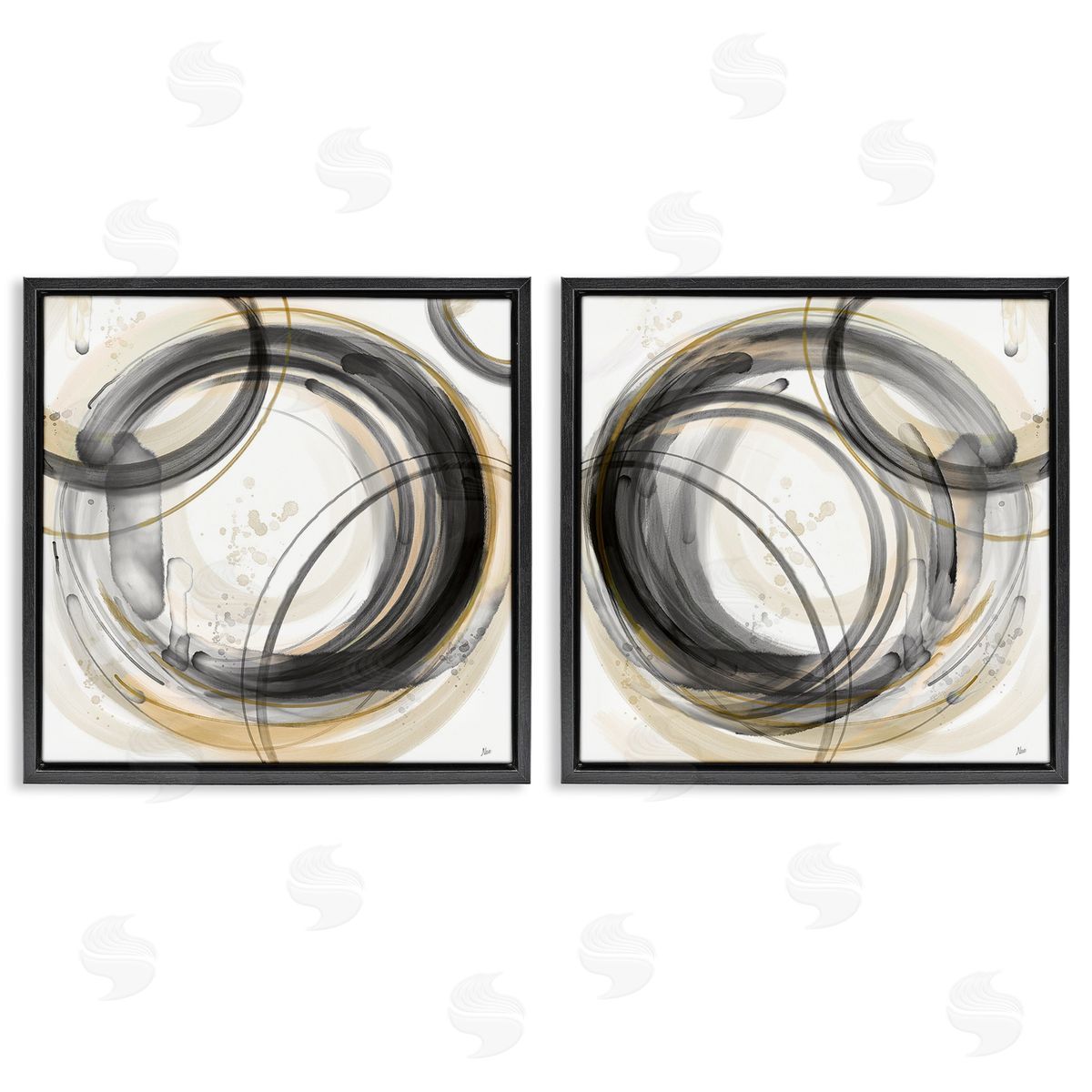 Nan Concentric Circles Pattern Black Floating Frame Canvas Wall Art Print
