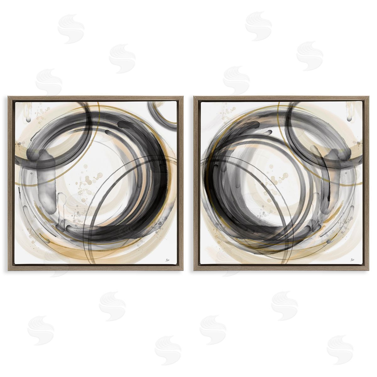 Nan Concentric Circles Pattern Brown Floating Frame Canvas Wall Art Print