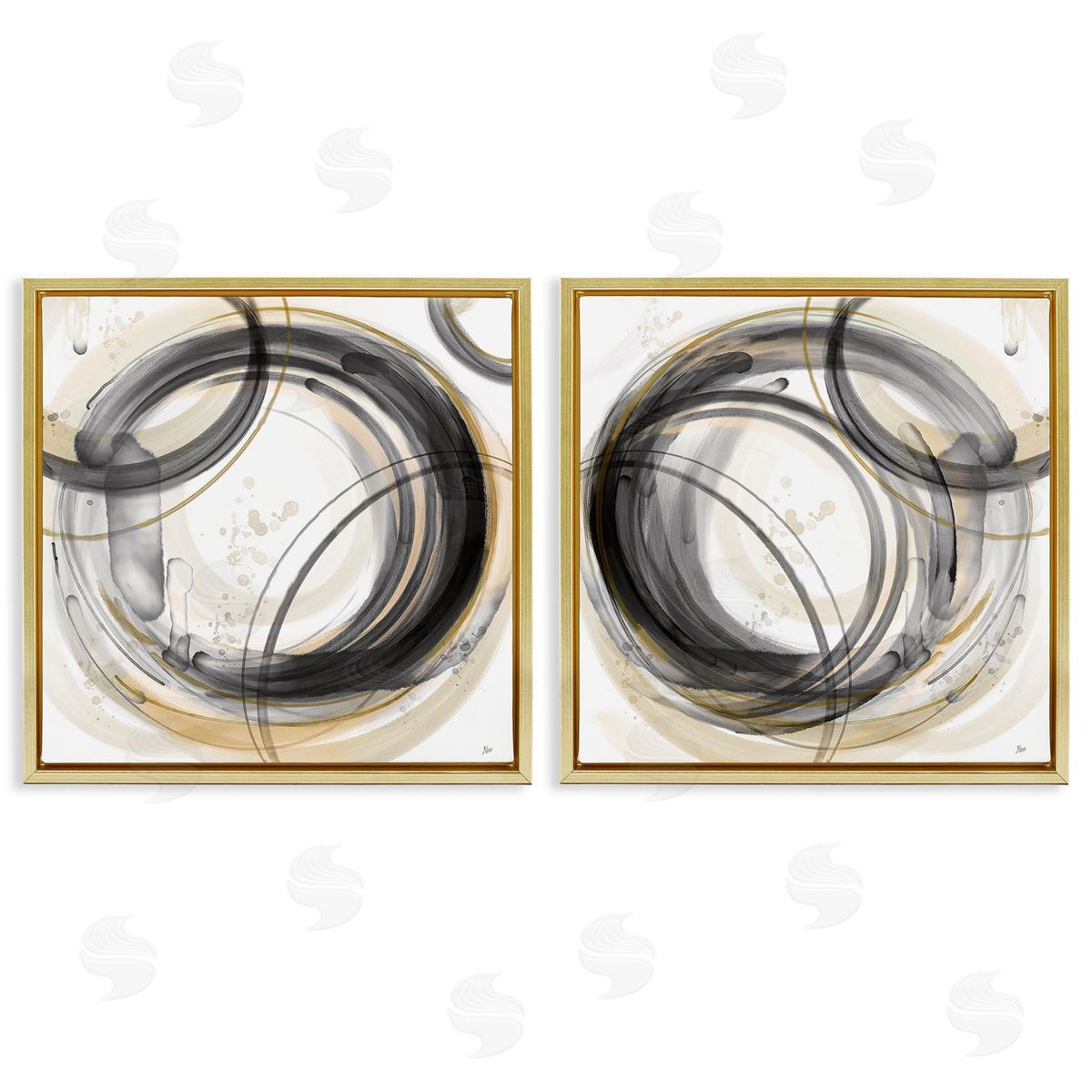 Nan Concentric Circles Pattern Gold Floating Frame Canvas Wall Art Print