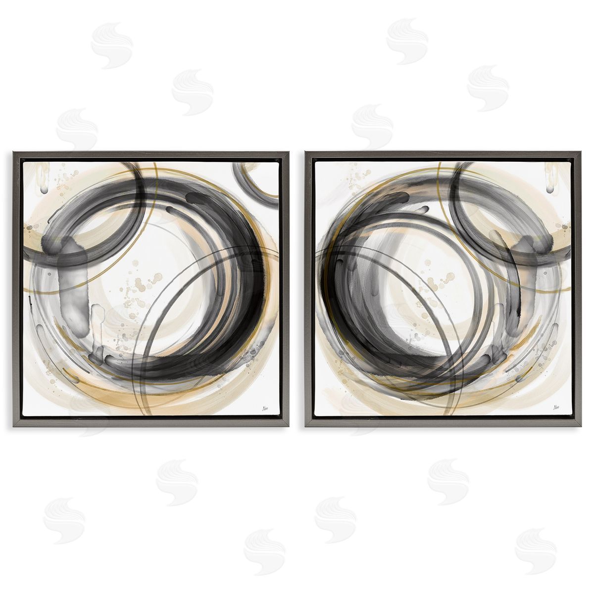 Nan Concentric Circles Pattern Gray Floating Frame Canvas Wall Art Print
