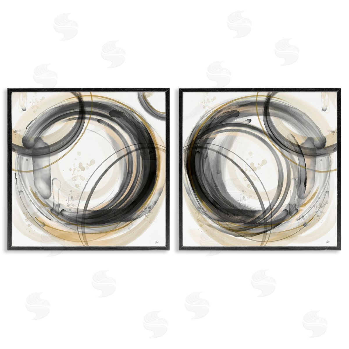 Nan Concentric Circles Pattern Black Framed Giclee Wall Art Print